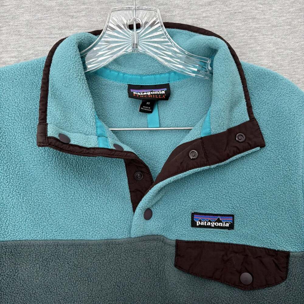 Patagonia Synchilla Mens XS Teal Blue Gray Lightweight Fleece Snap-T Pullover
